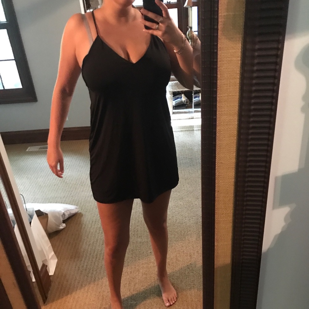 MISSGUIDED LIL BLACK DRESS strappy plunge crossbak